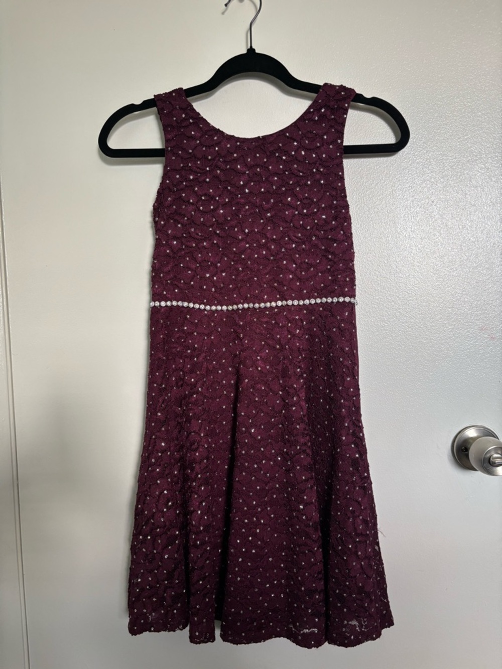 Speechless Girls' Burgundy Sequin A-Line Dress with Rhinestone Waist